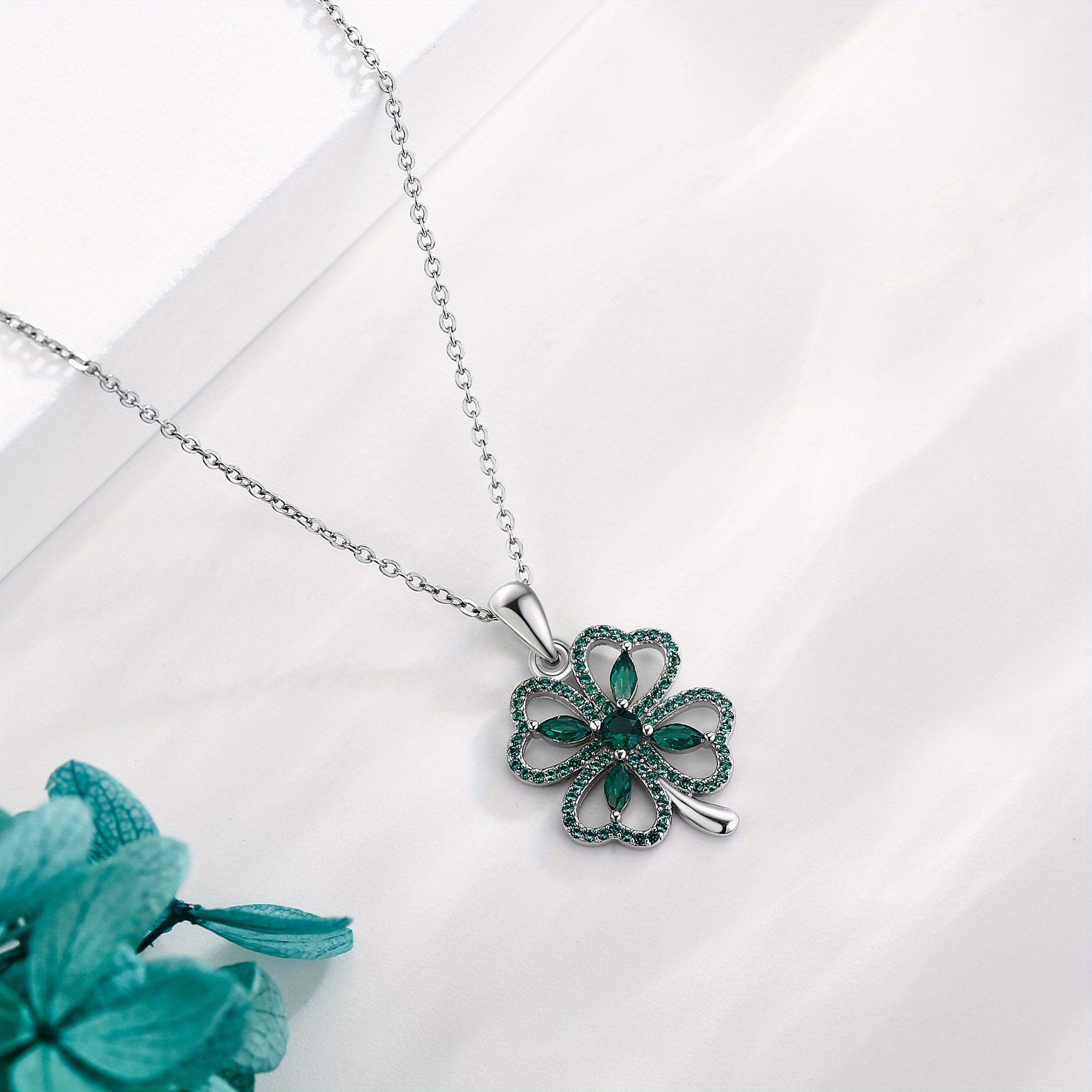 Women's 925 Sterling Silver Four Leaf Clover Necklace